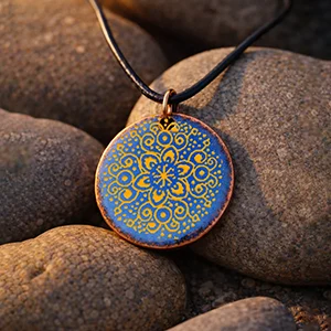 Blue Circle Pendant with Orange