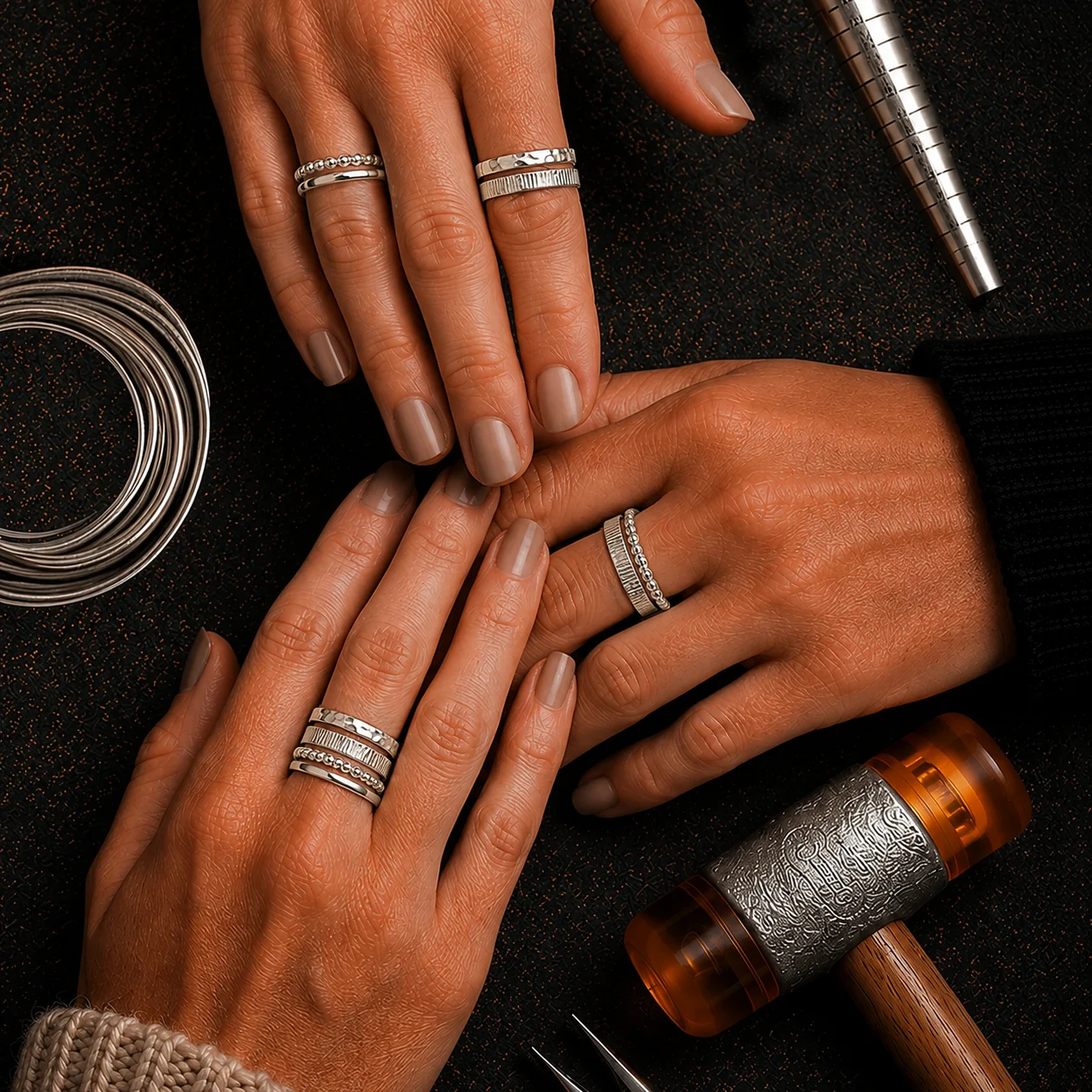 New Hands with Stacker Rings