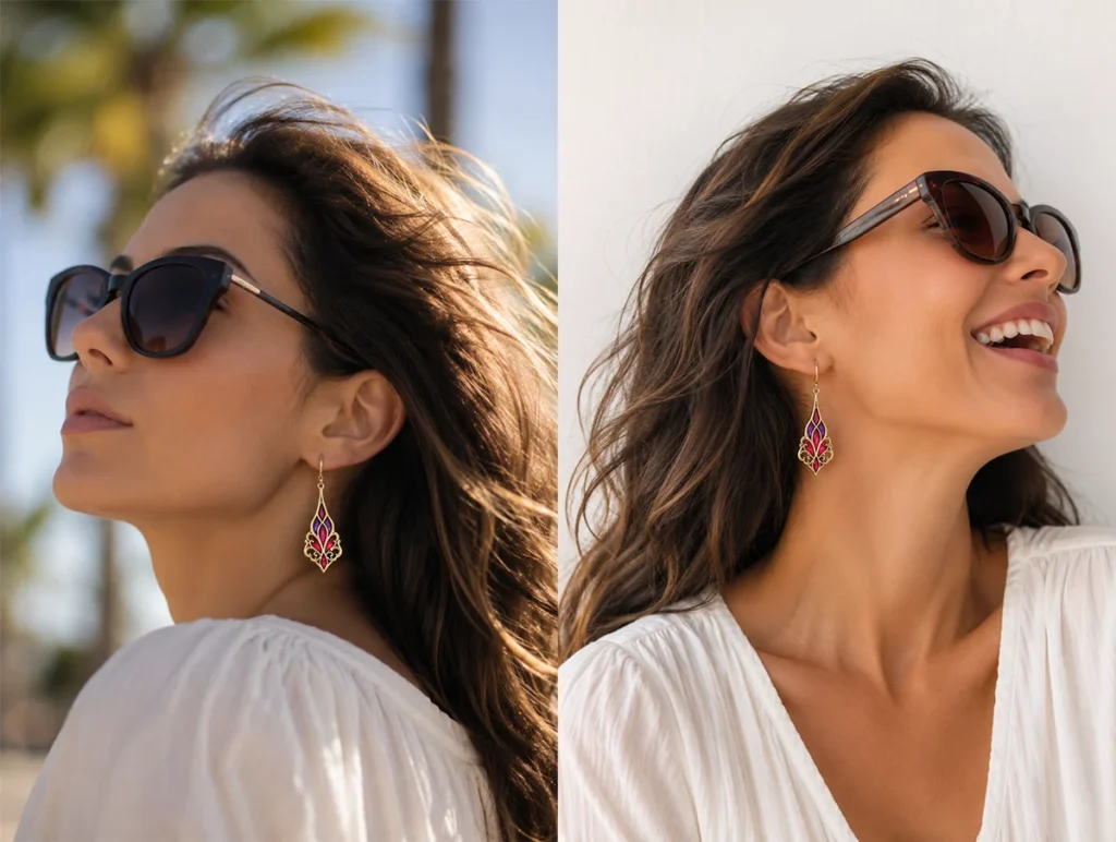 Art Nouveau Earrings on Model